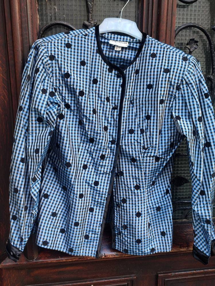 Vintage Franco Bogani Polka Dotted Blazer | 80s Blue and Black Quirky Design Made in Italy