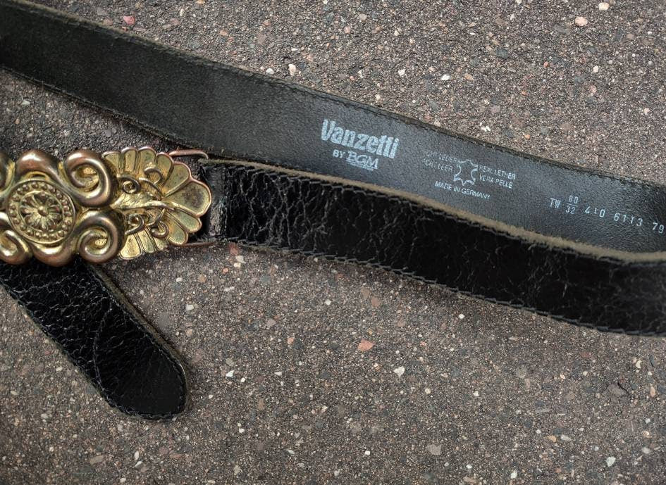 80s Vanzetti leather belt | Vintage leather belt with gold-colored buckle