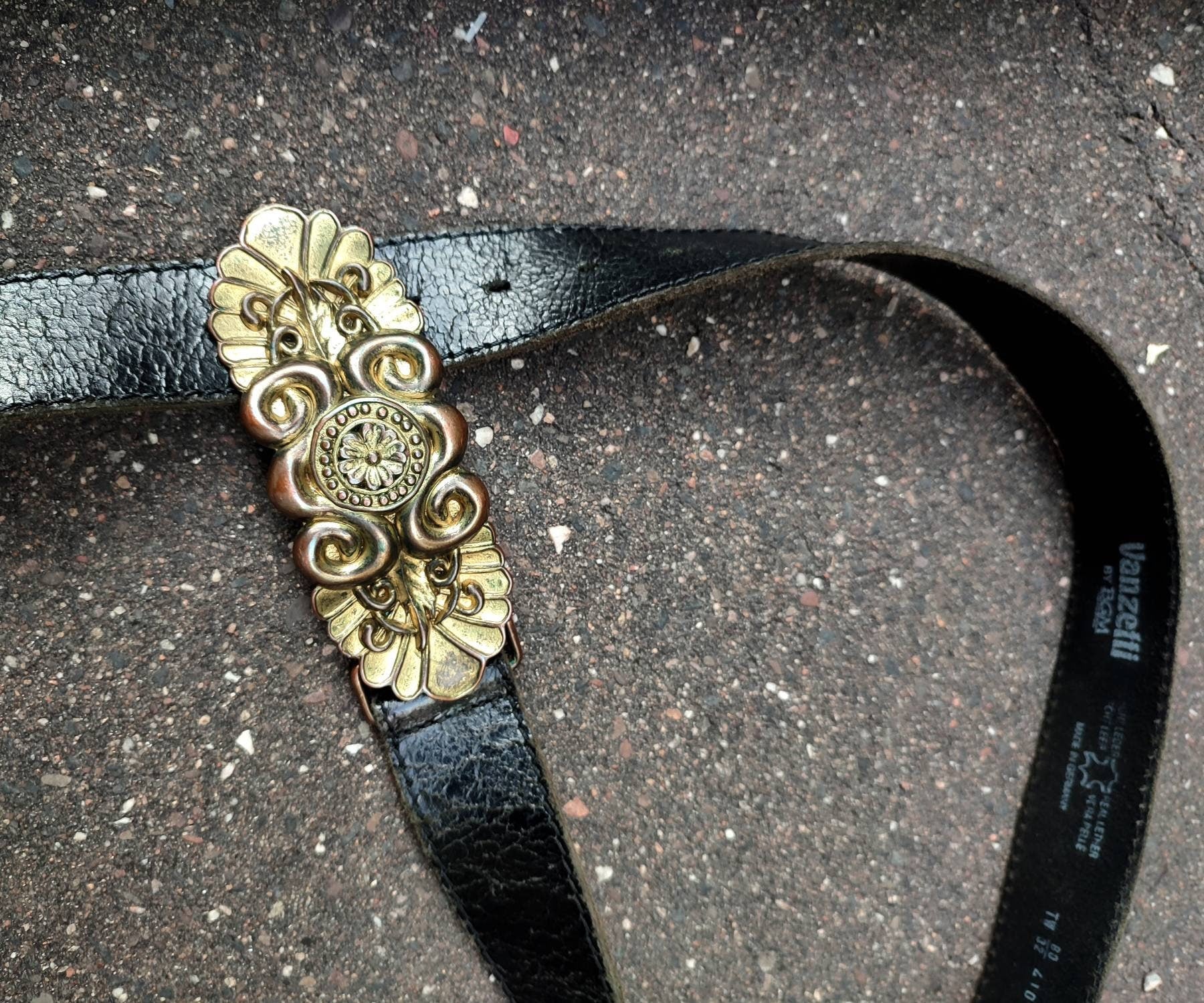 80s Vanzetti leather belt | Vintage leather belt with gold-colored buckle