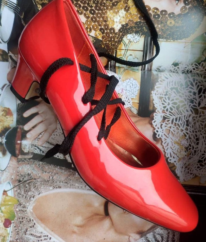Y2K Pierre Dumas Lace up Pumps| Vintage Orange Synthetic heels with statement lace