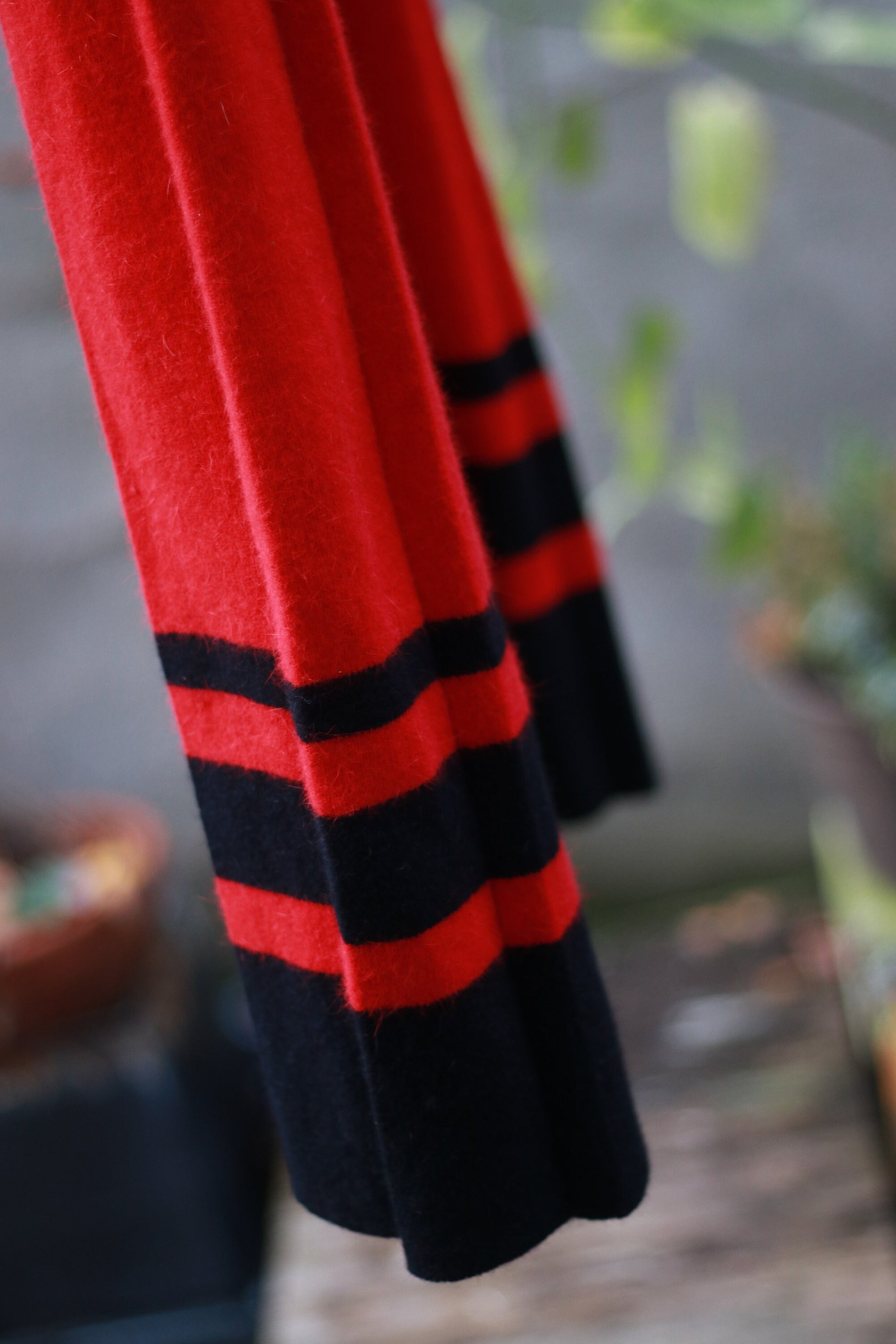 80s Evan Picone pleated skirt | Vintage collage angora blend skirt | striped maxi winter skirt in red and black