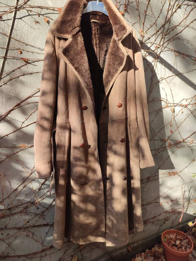 80's Rupp & Taureck couture Shearling Coat | Vintage long brown heavyweight winter jacket| Unisex Winter Coat| Men's Winter Coat