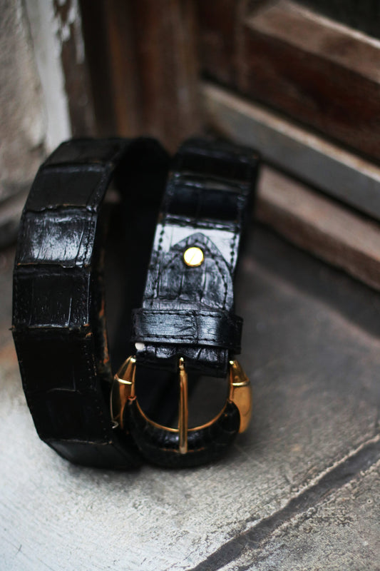 70s Black Exotic Skin Belt Vintage Minimalist Design