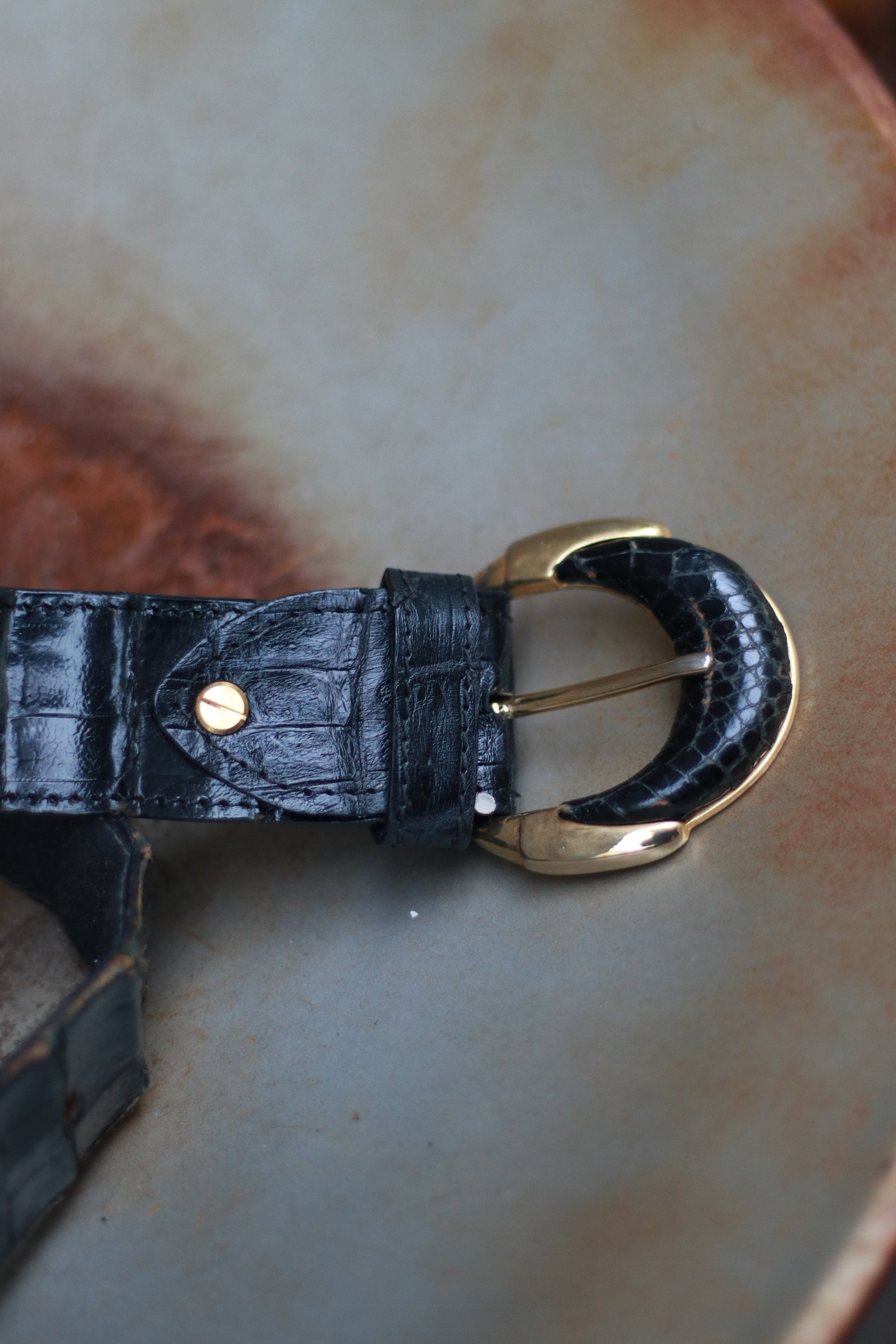 70s Black Exotic Skin Belt Vintage Minimalist Design