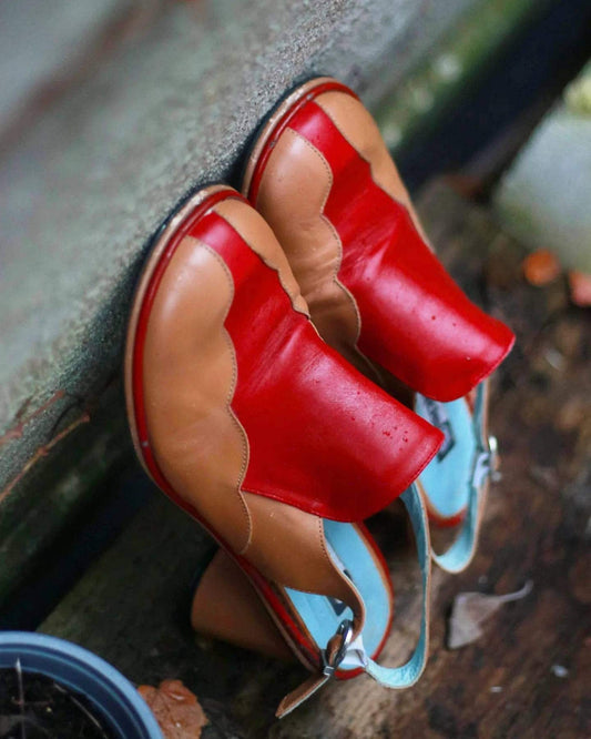 Vintage Spiral Wedges in red and brown| Retro Bohemian Summer Slingbacks