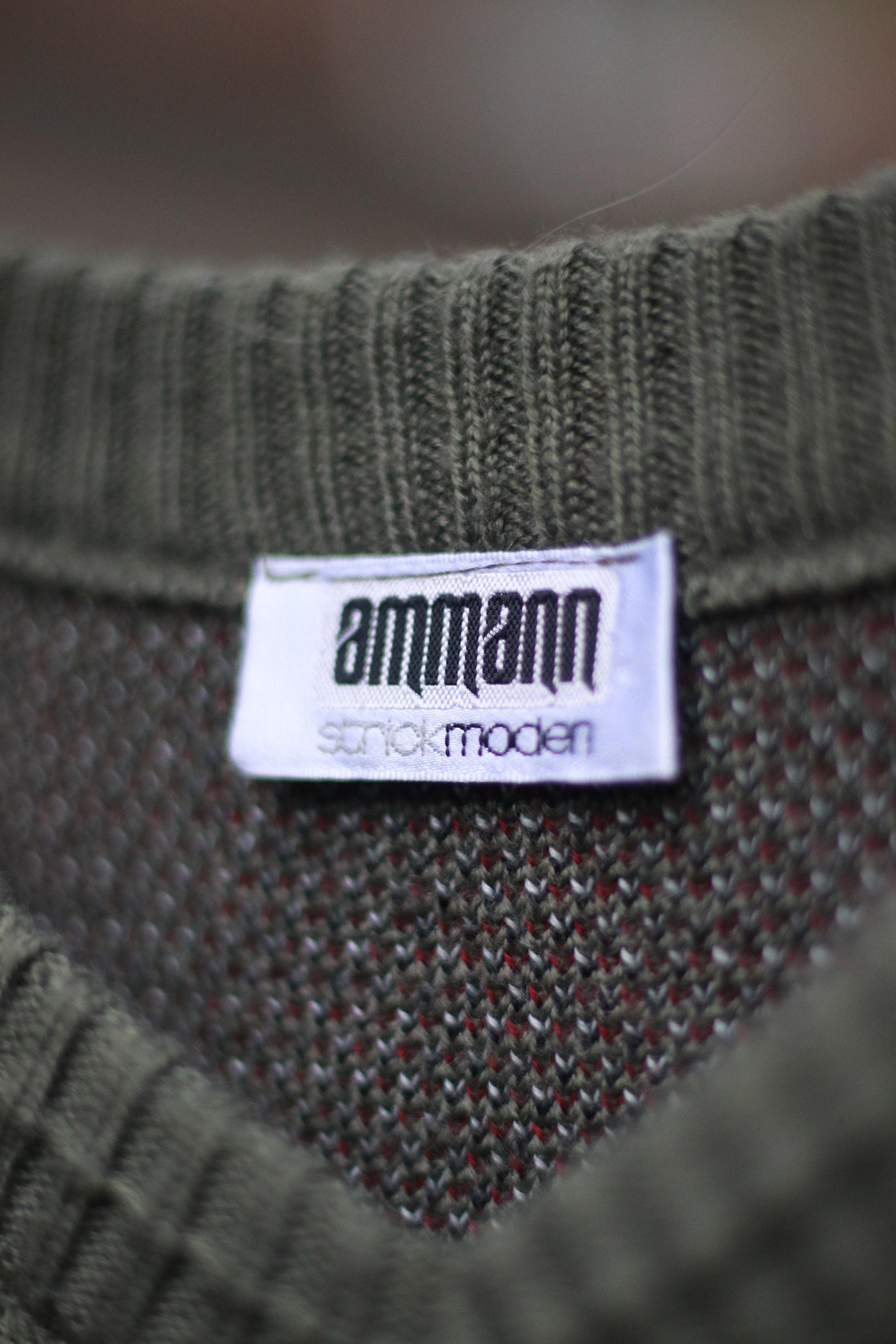 Ammann Strickmodem Green Knit with striped patterns| Vintage 90s long sleeved sweater with white and red details