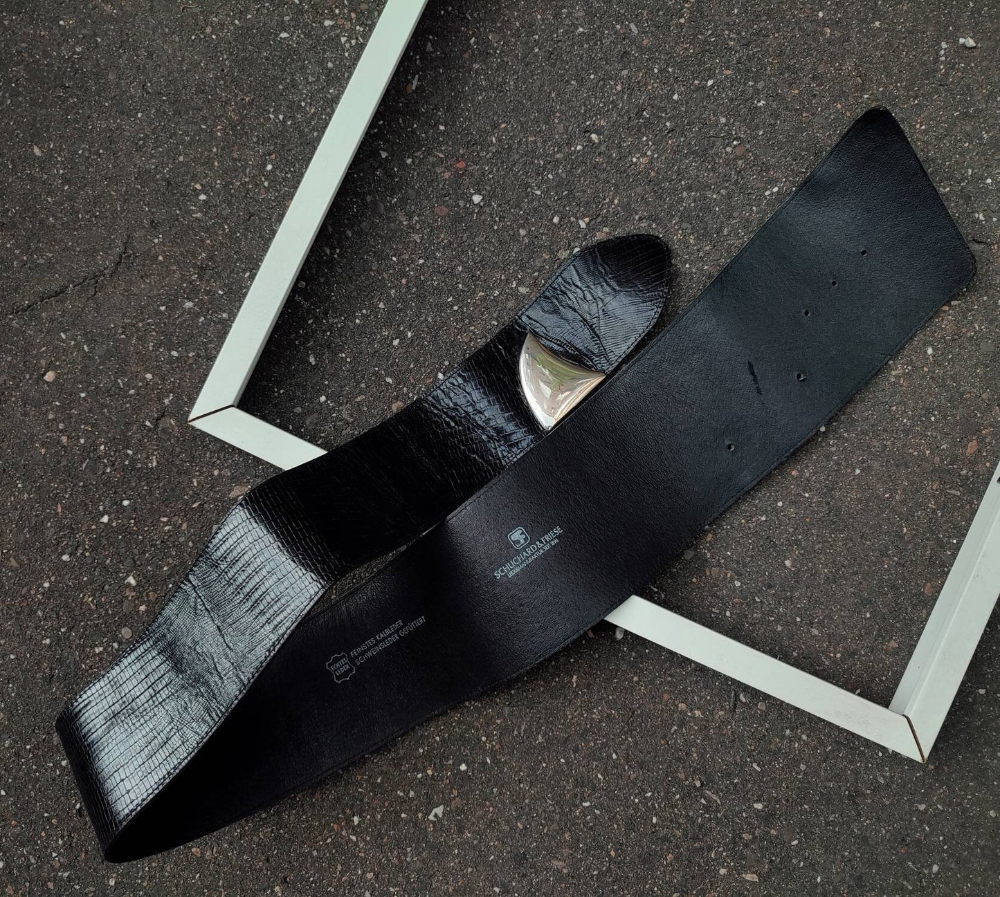 80s Schuchard & Friese black belt | Vintage Statement Waist belt with silver-colored buckle