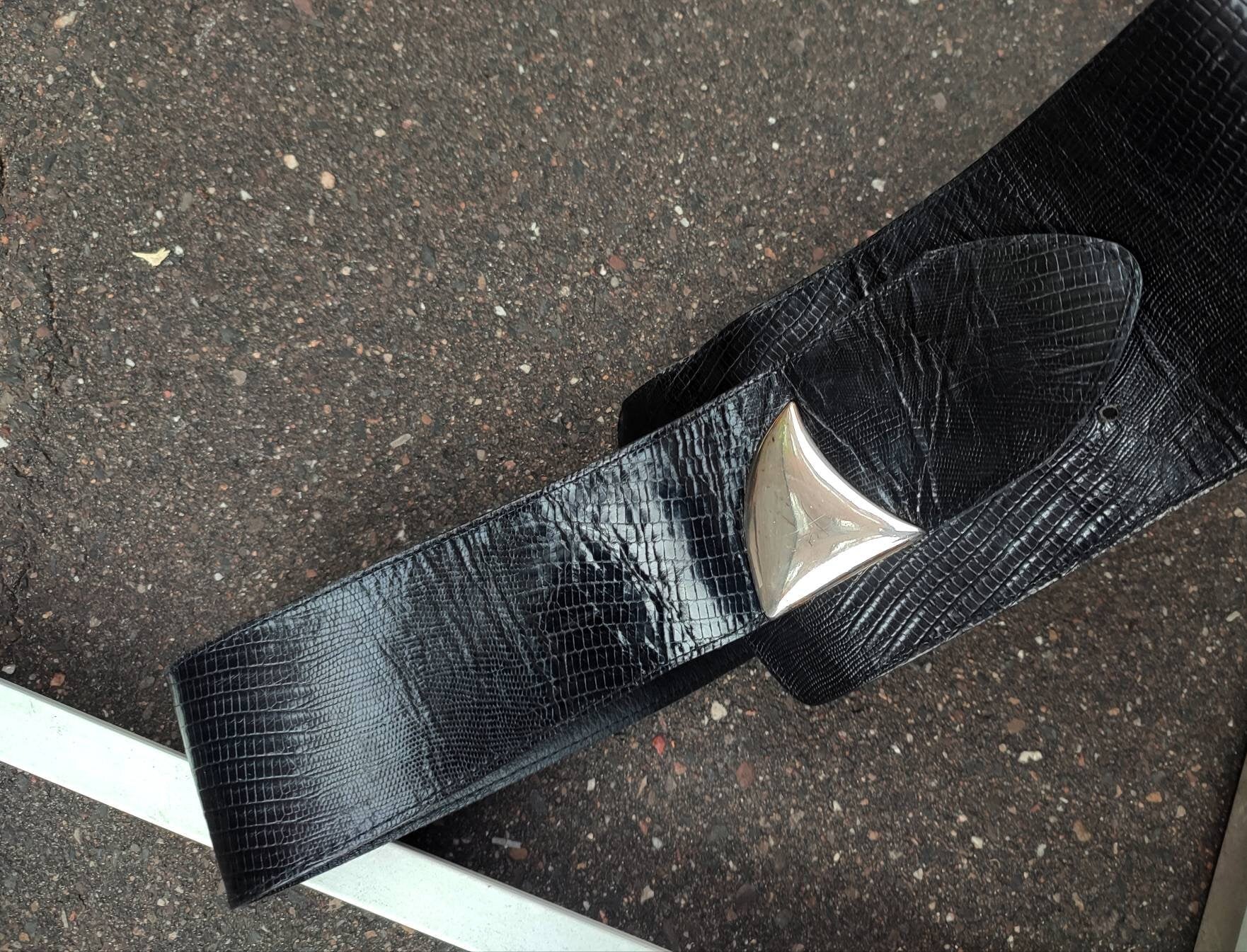 80s Schuchard & Friese black belt | Vintage Statement Waist belt with silver-colored buckle
