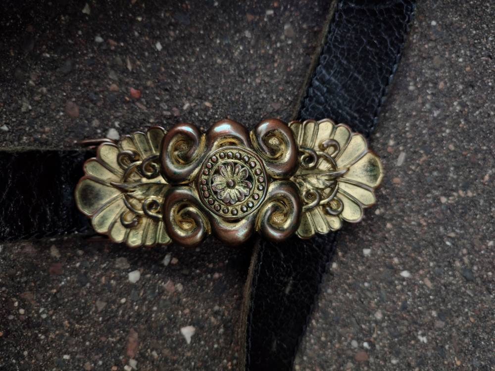 80s Vanzetti leather belt | Vintage leather belt with gold-colored buckle