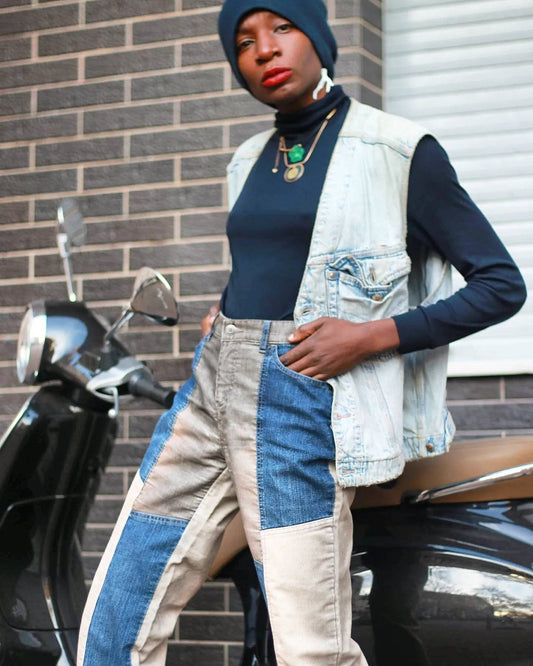 Y2K Patchwork Denim | Vintage blue jeans denim and corduroy with patchwork details