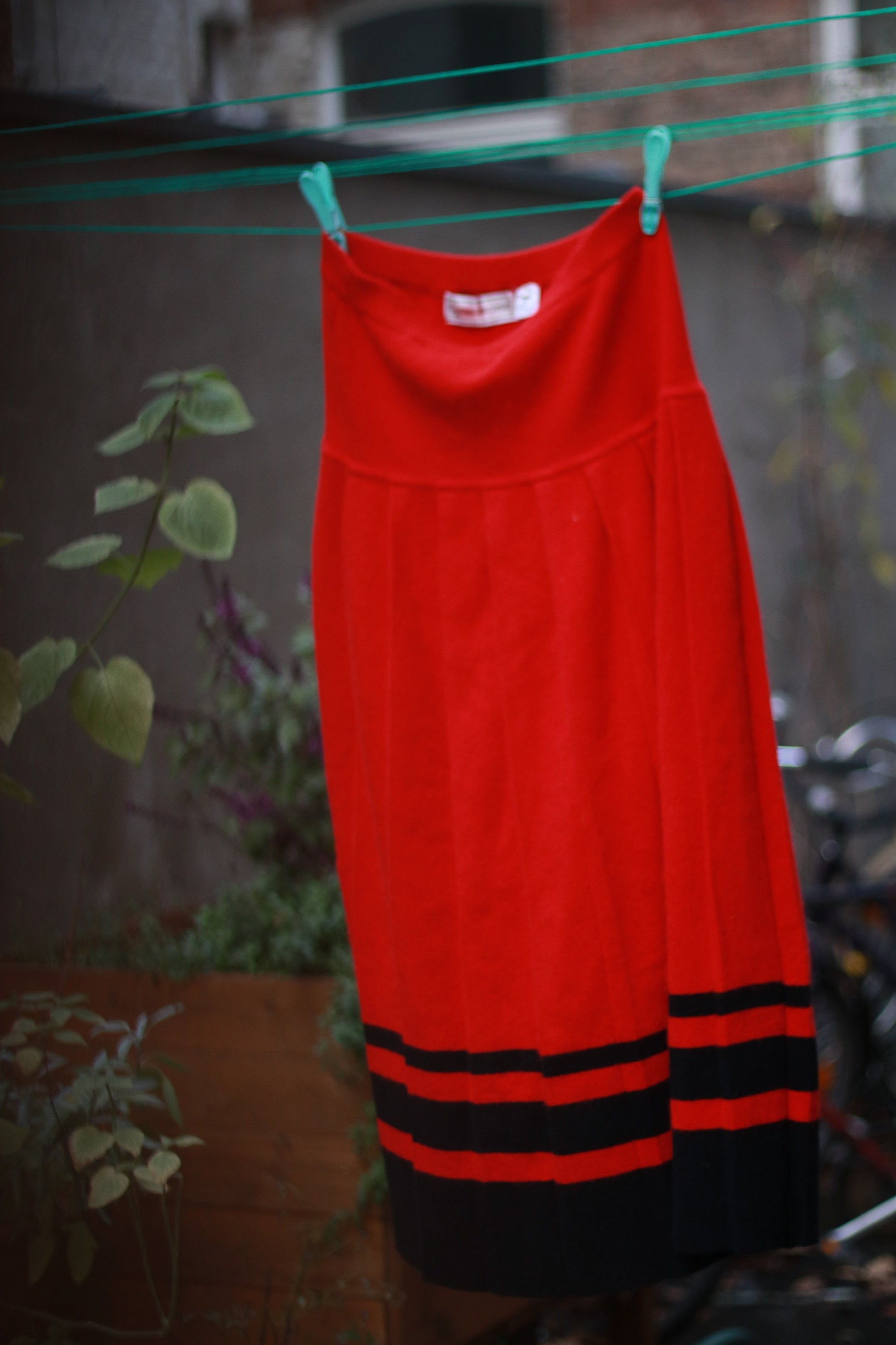 80s Evan Picone pleated skirt | Vintage collage angora blend skirt | striped maxi winter skirt in red and black