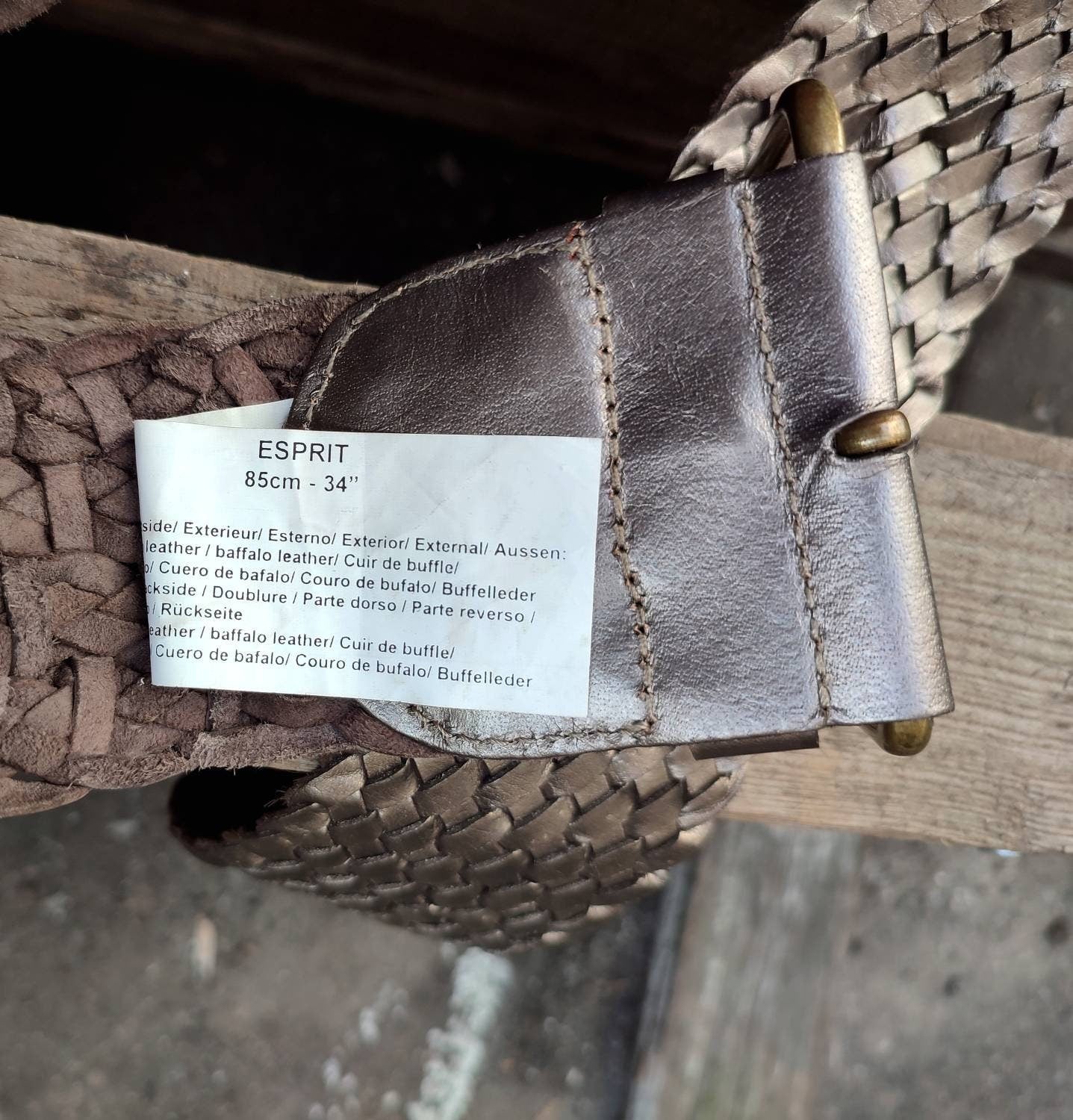 90s ESPRIT Buffalo leather belt | Vintage woven brown belt
