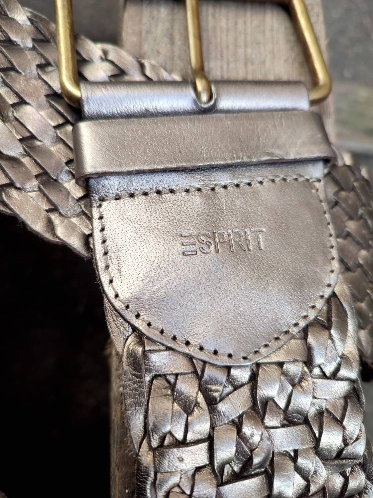 90s ESPRIT Buffalo leather belt | Vintage woven brown belt