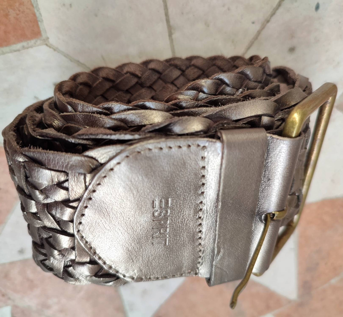 90s ESPRIT Buffalo leather belt | Vintage woven brown belt