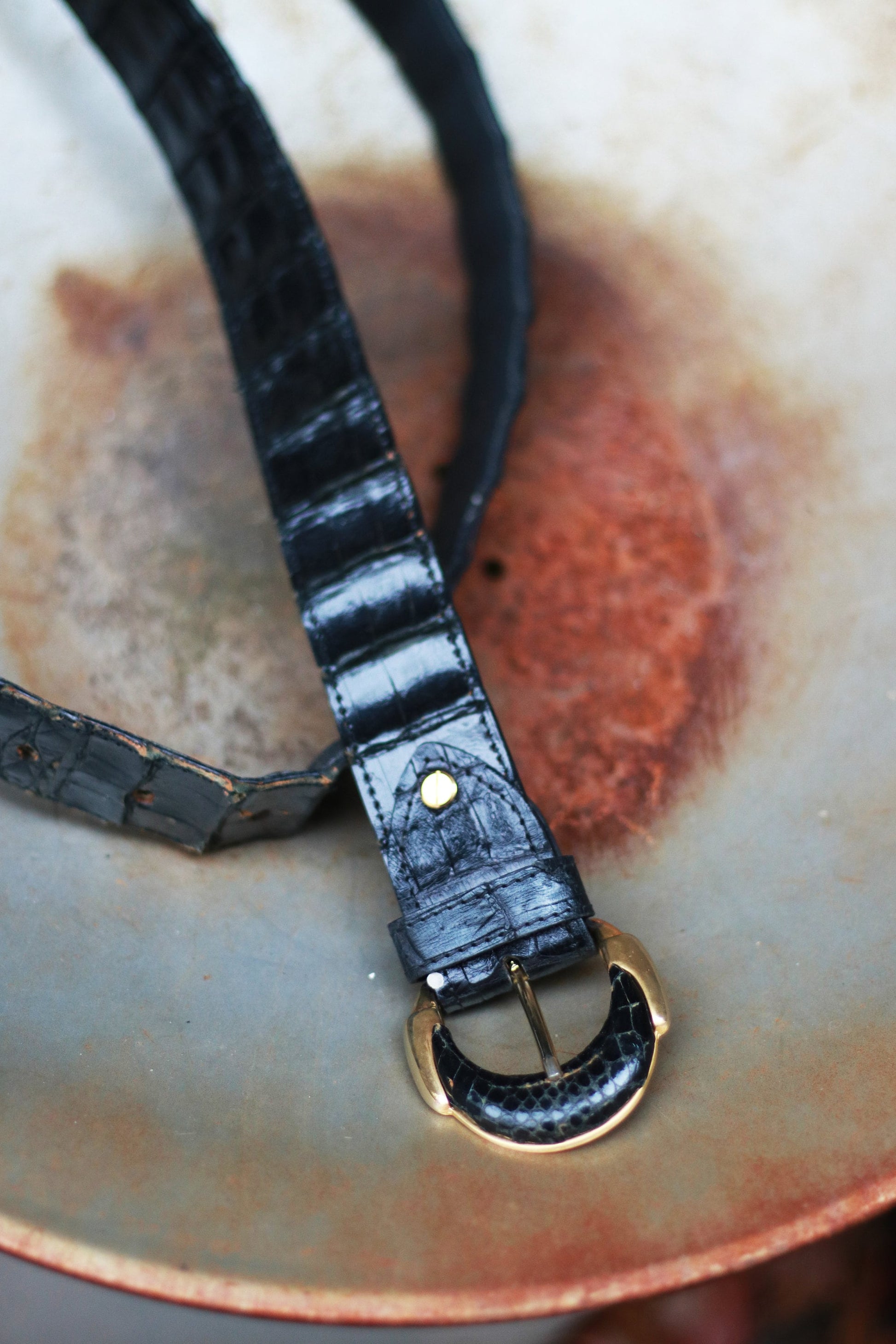 70s Black Exotic Skin Belt Vintage Minimalist Design