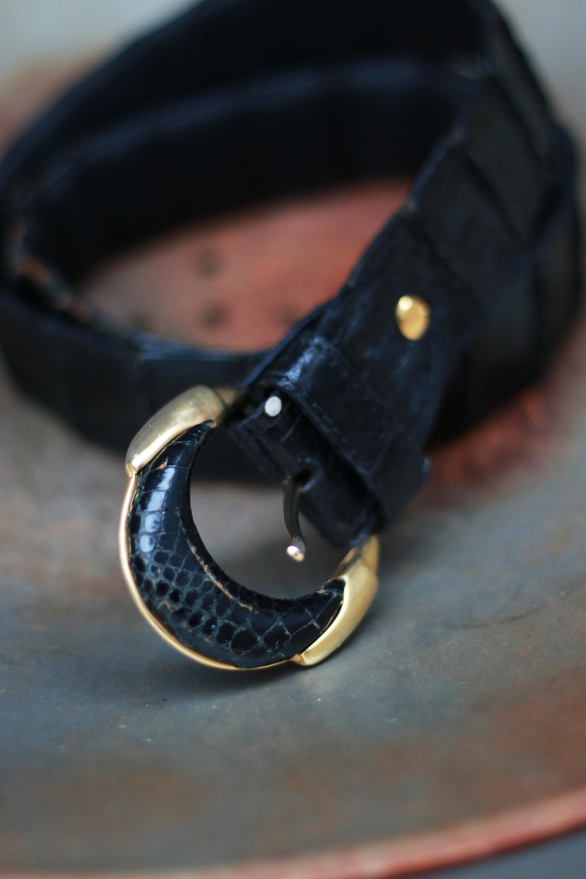 70s Black Exotic Skin Belt Vintage Minimalist Design