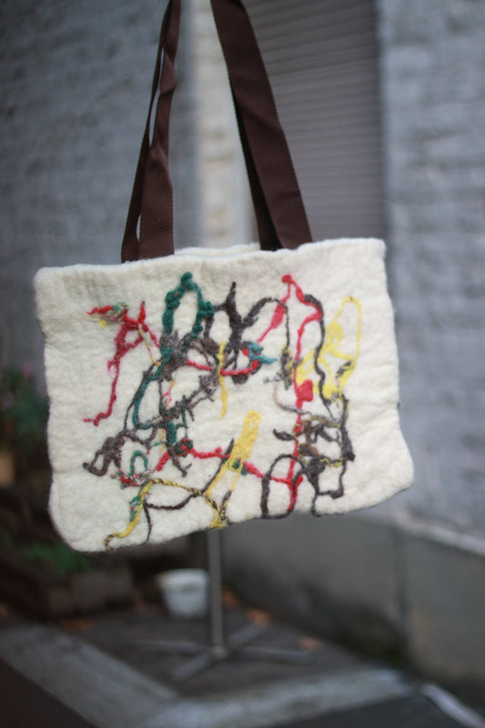 Vintage Handmade Felt Bag| Y2K arty carry all shoulderbag with abstract print