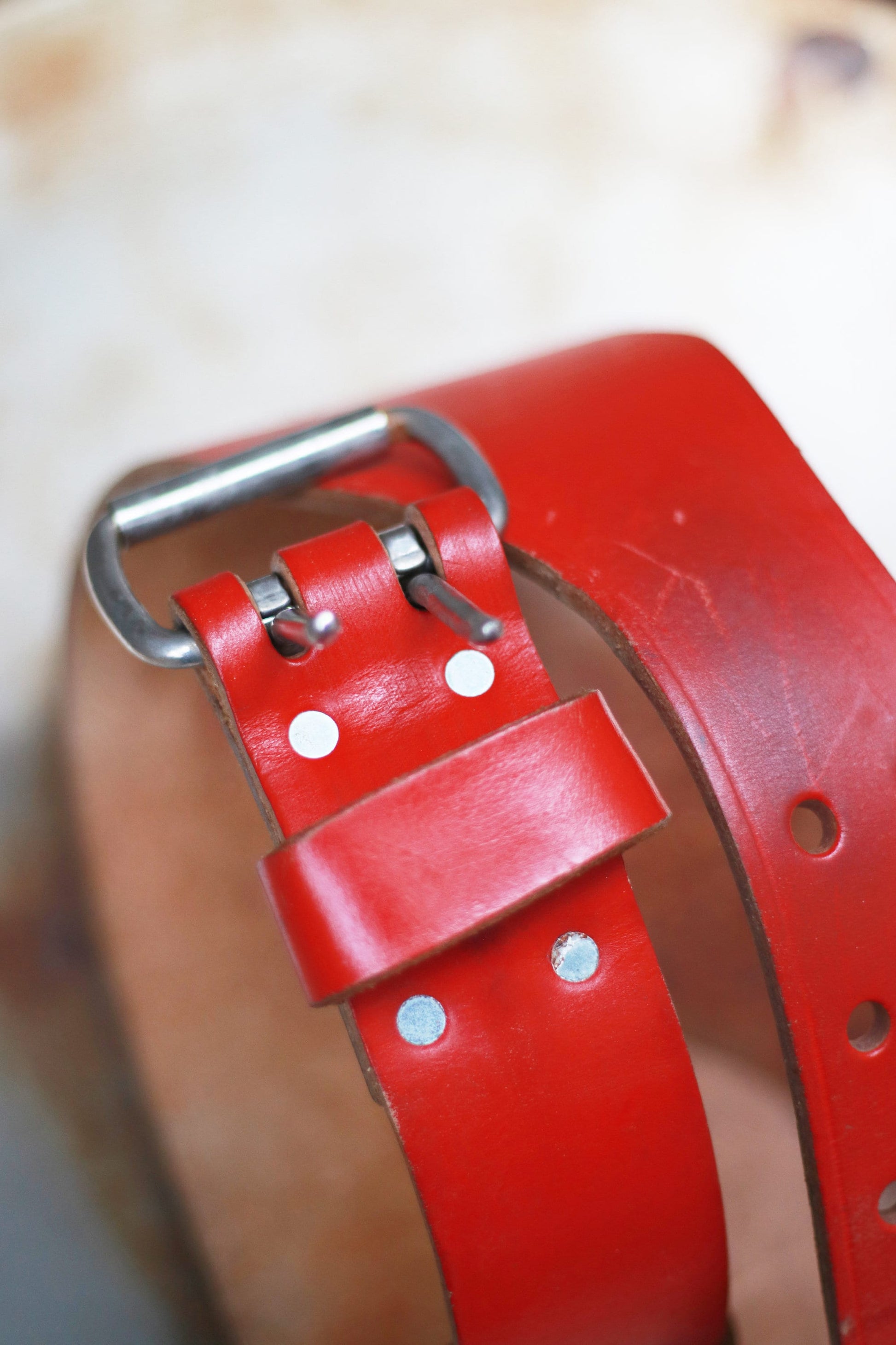 Vintage Leather Oversized Belt | Red statement waist belt