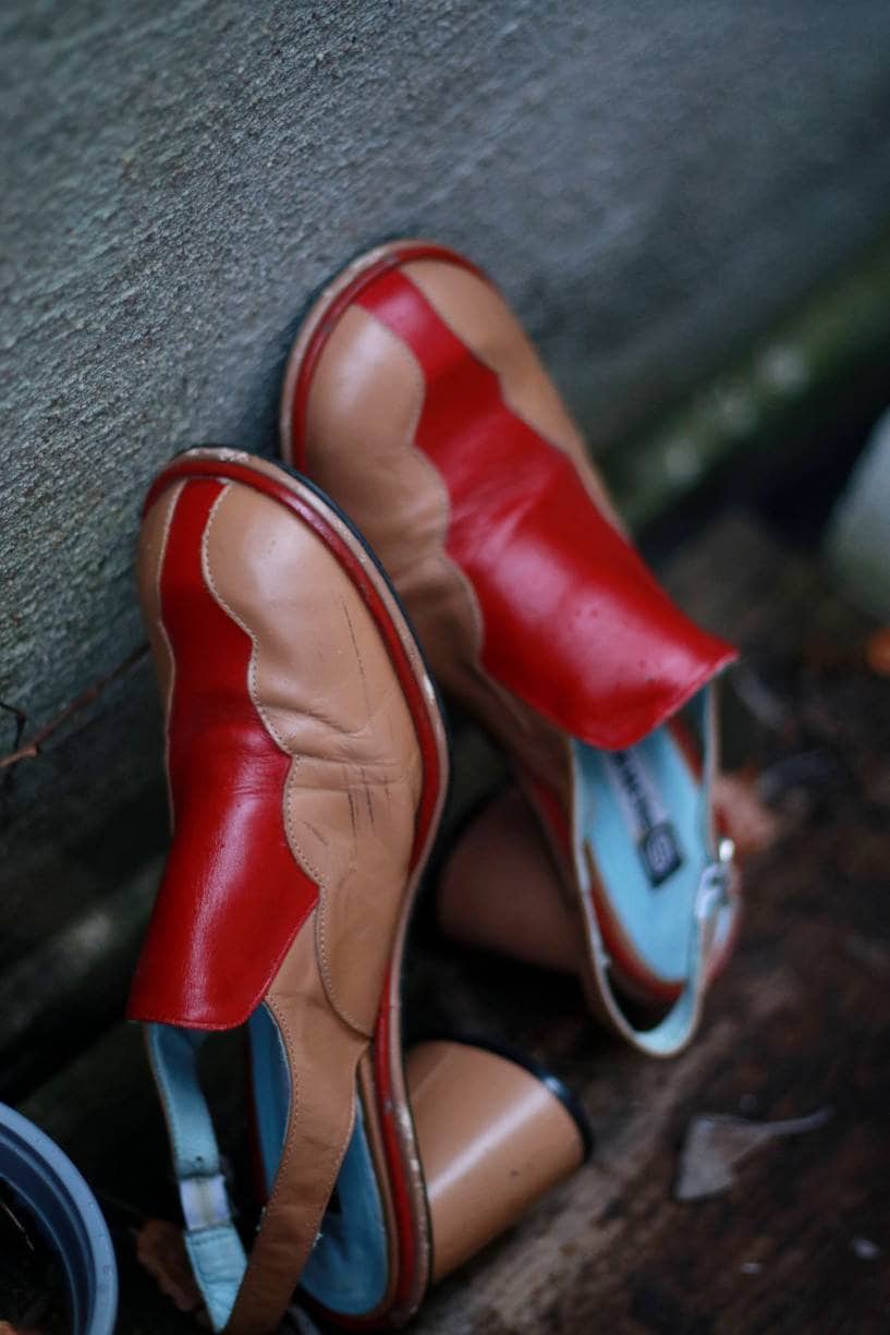 Vintage Spiral Wedges in red and brown| Retro Bohemian Summer Slingbacks