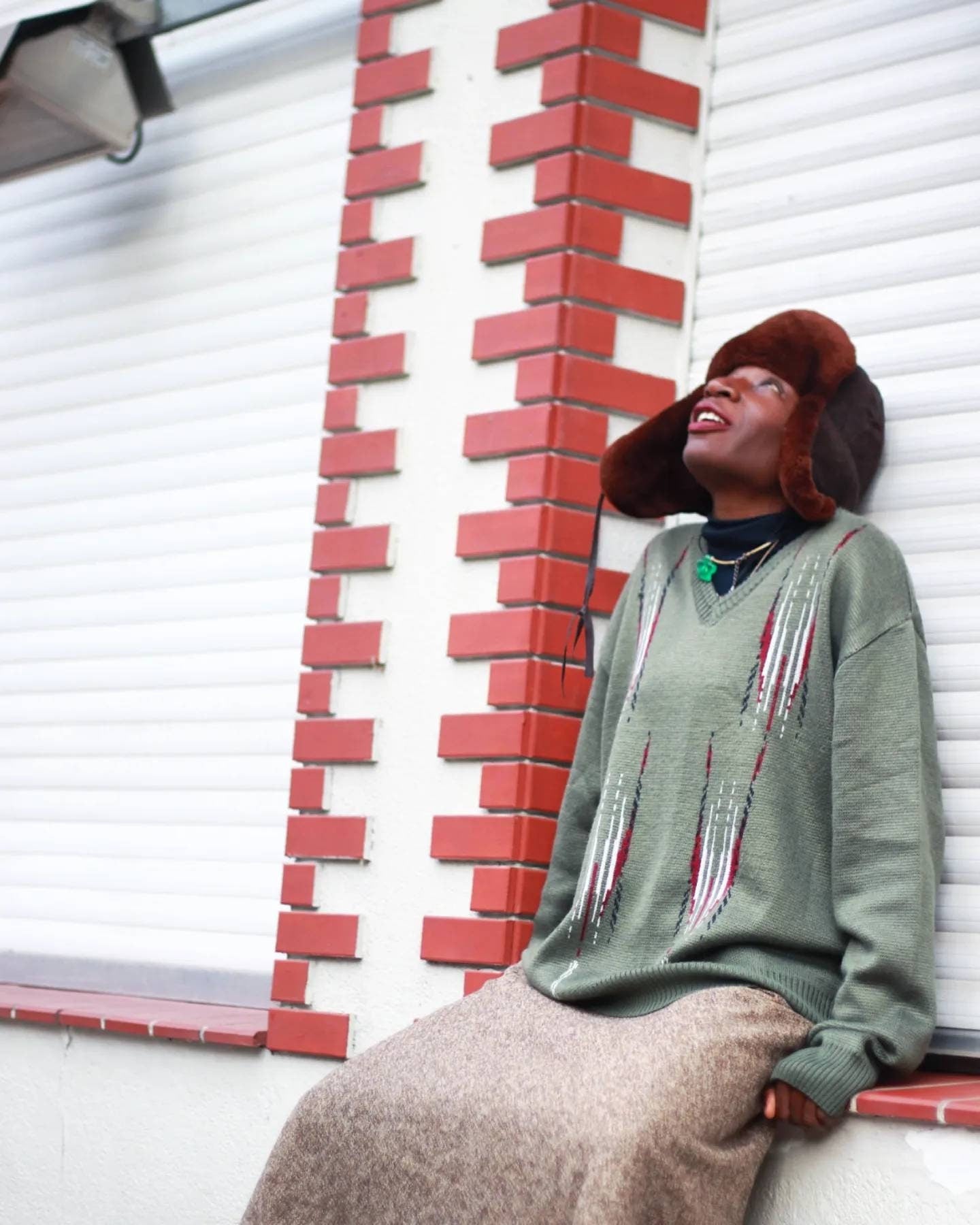 Ammann Strickmodem Green Knit with striped patterns| Vintage 90s long sleeved sweater with white and red details
