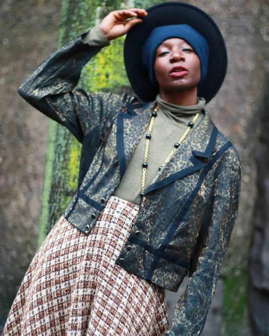 Handmade Boucle-like skirt | Vintage brown and cream checkered midi skirt