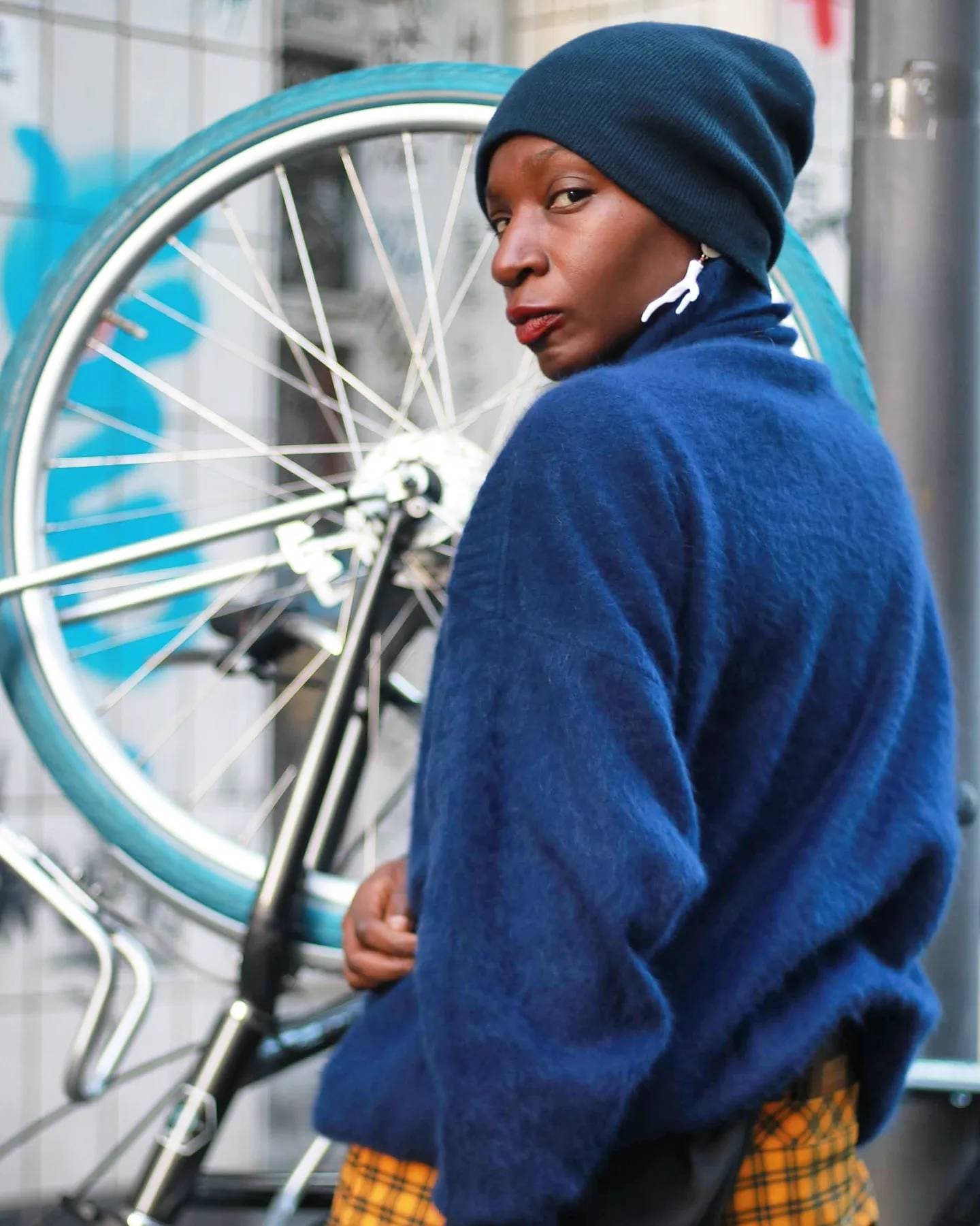 80s Minimalist Angora Blend Sweater| Vintage Long sleeved blue jumper with high neck silhouette