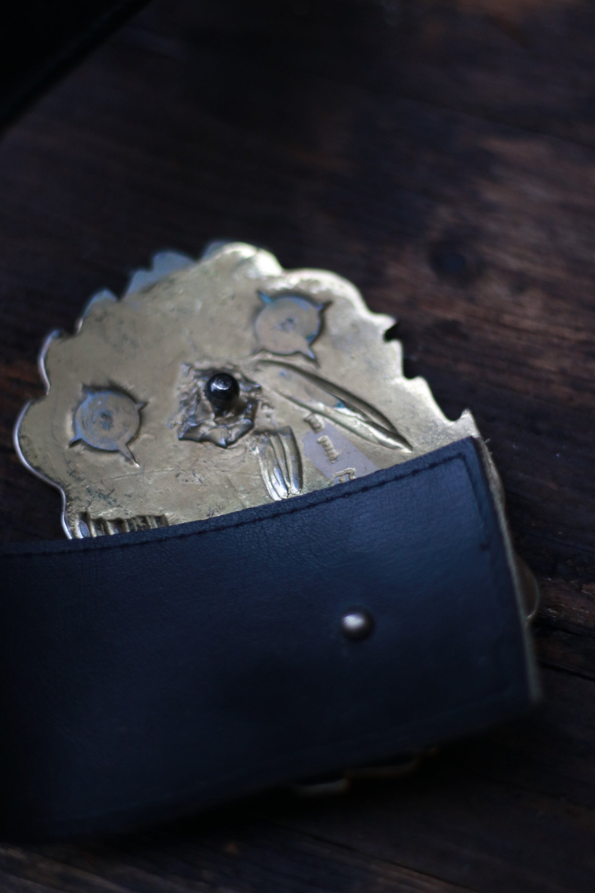 Vintage Black belt with Statement Fold Colored Metallic Buckle