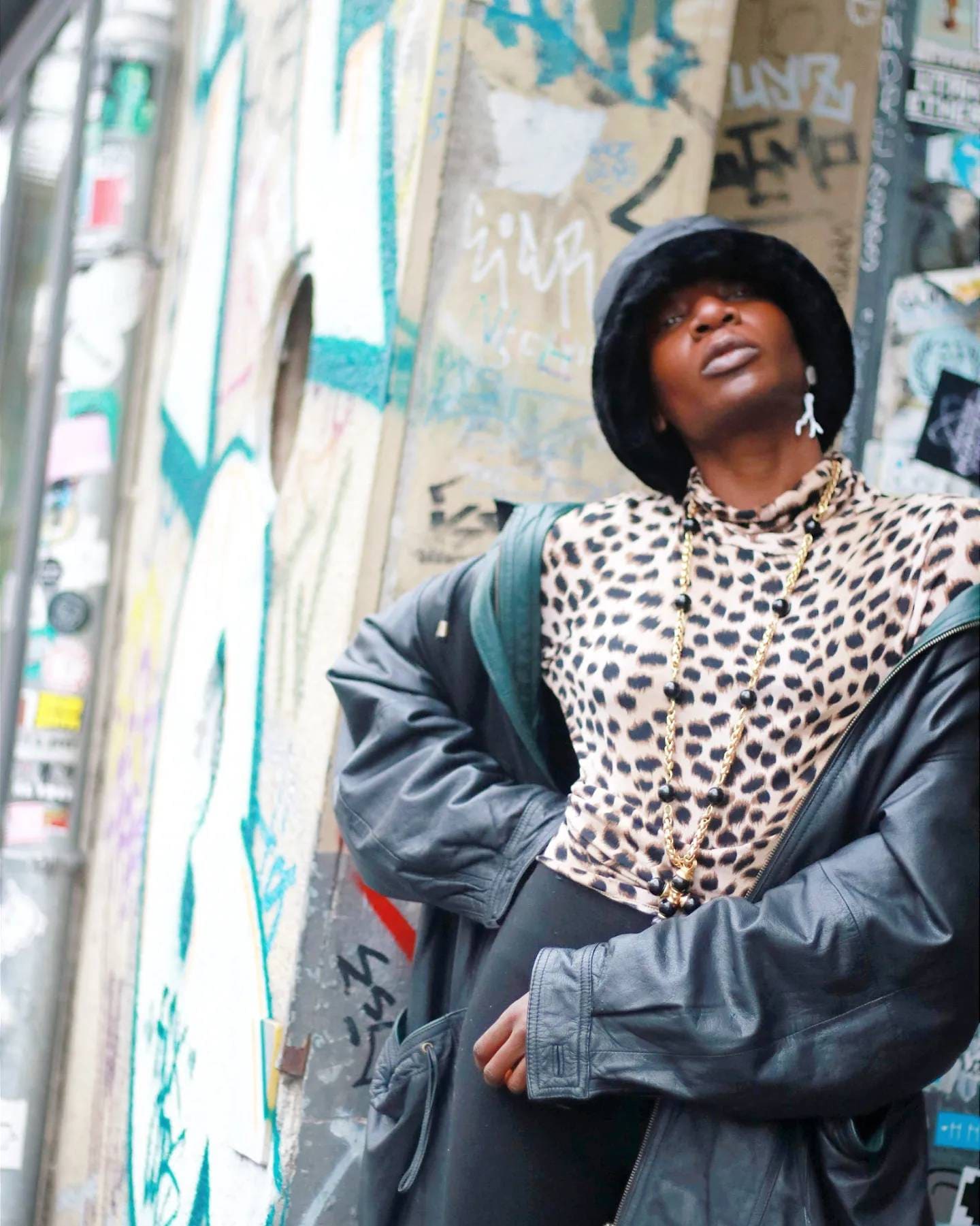 90s Leather Jacket with Statement Green Details| Vintage long leather Coat Streetwear inspired