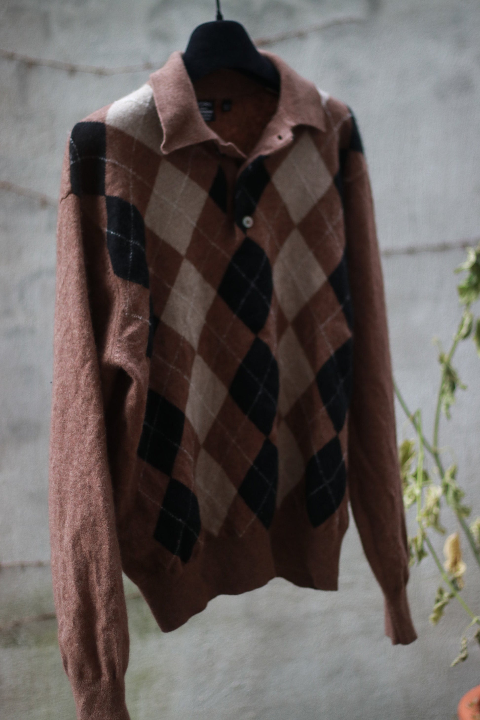 90s Luxurious Sweater | Vintage Preppy Chic Diamond Print long sleeved jumper| Capsule wardrobe brown long sleeved sweater