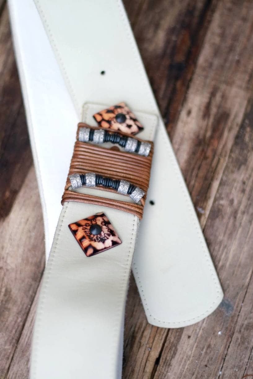 Western inspired white leather belt| Vintage belt with beaded details