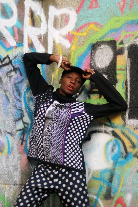 90s Betty Barclay Abstract Print Turtleneck Sweater| Vintage crazy pattern sweater| Long sleeved polka dotted and striped knit