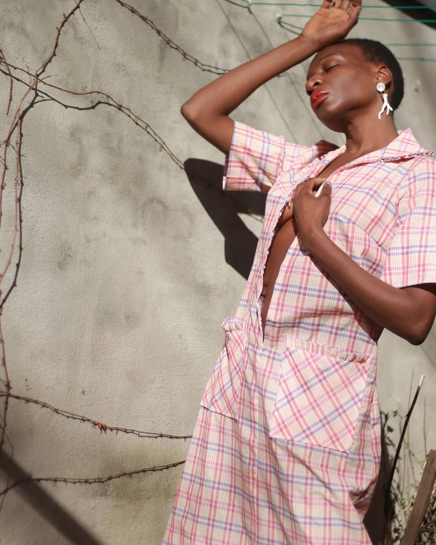 Zip & Dash 90s plaid Summer Dress| Vintage checkered dress in red and cream with feminine details