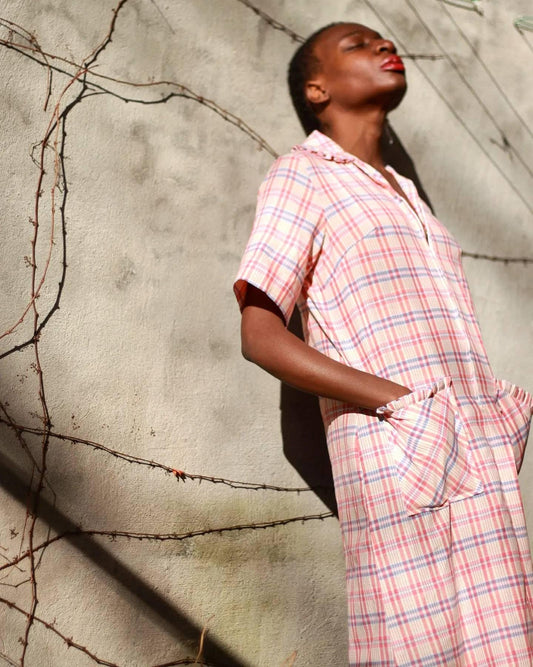 Zip & Dash 90s plaid Summer Dress| Vintage checkered dress in red and cream with feminine details