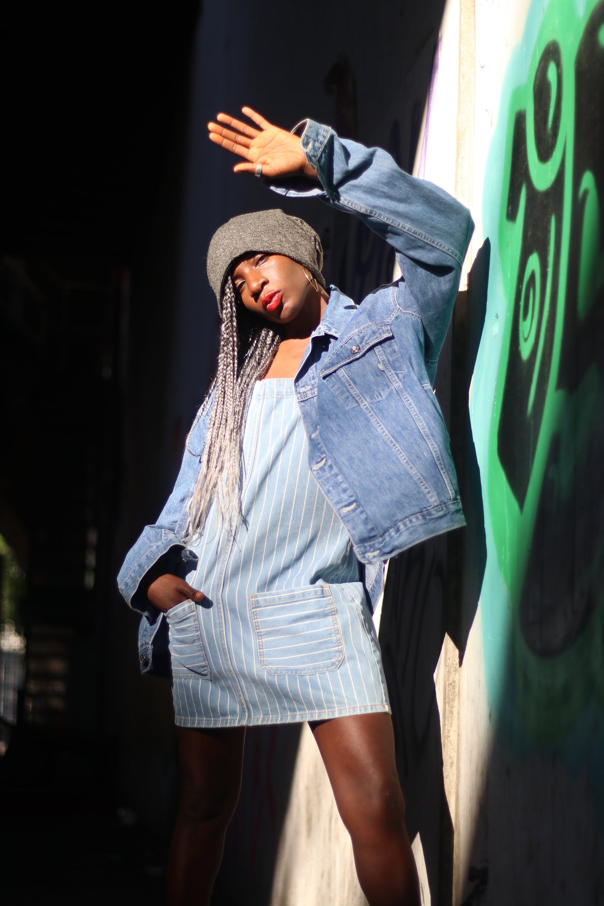 Y2k Zamira denim lab overall dress| Vintage blue and white striped denim dress