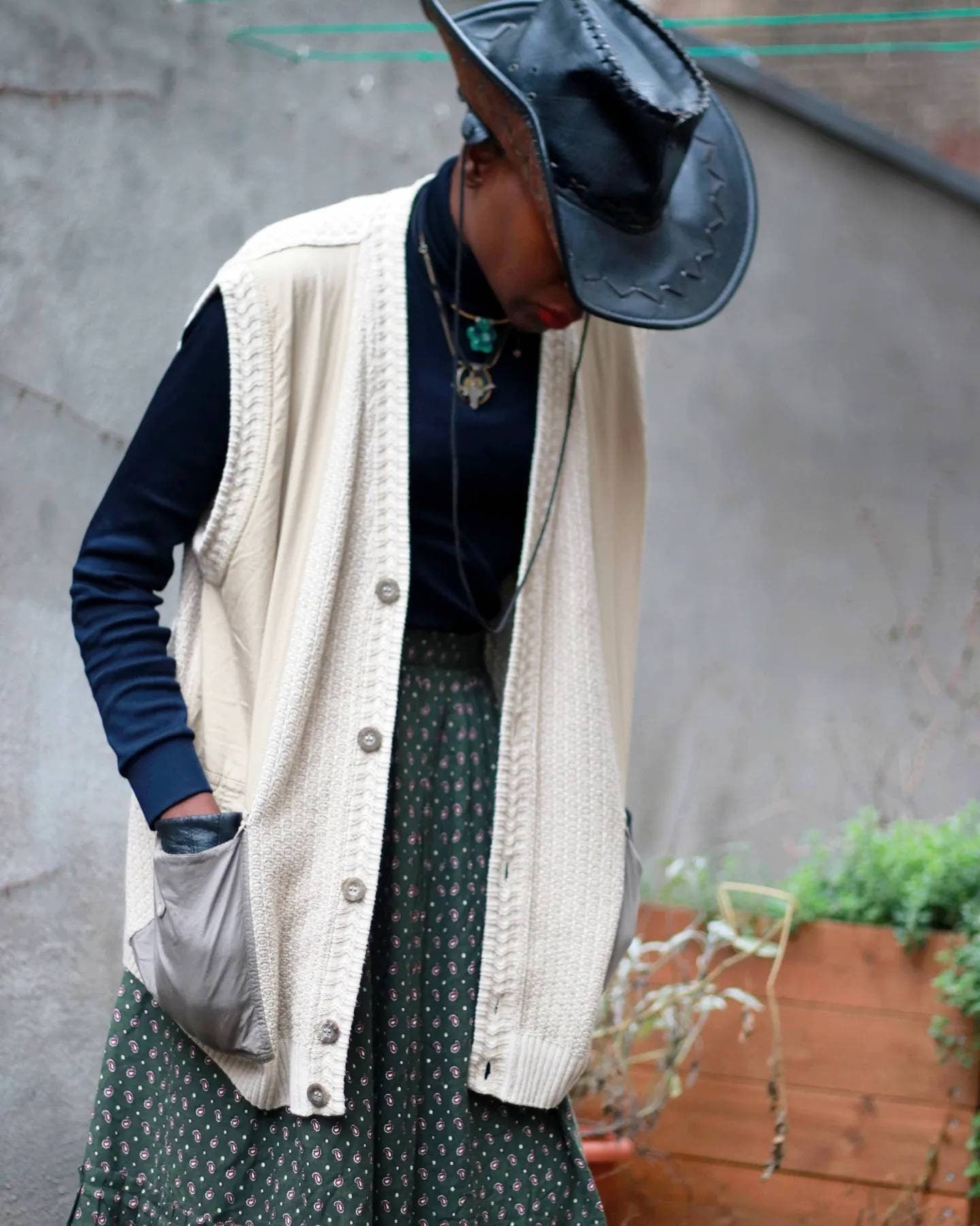 80s Thomas Lloyd Mix Media Vest | Vintage Monochrome Western Country-inspired Vest with pockets