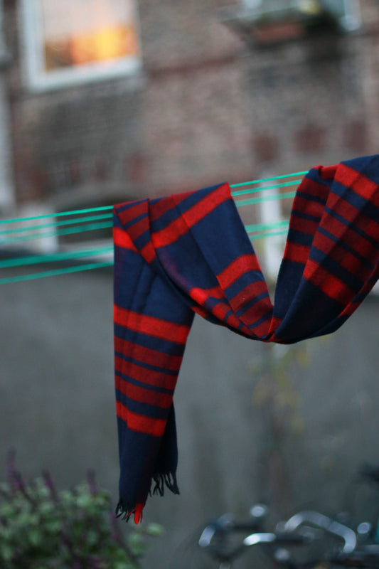 90s Red Scarf|Vintage minimalist winter scarf| Red and Black Checkered winter accessory