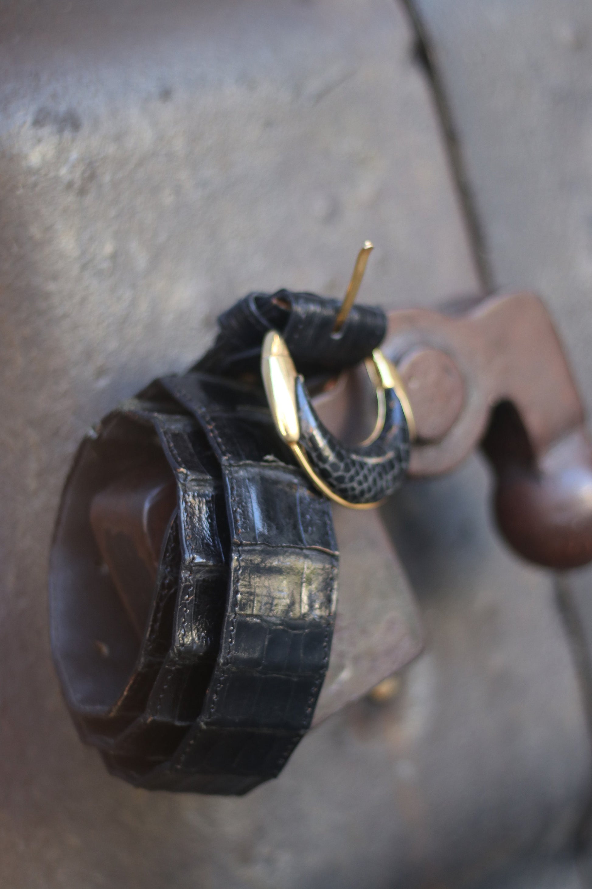 70s Black Exotic Skin Belt Vintage Minimalist Design