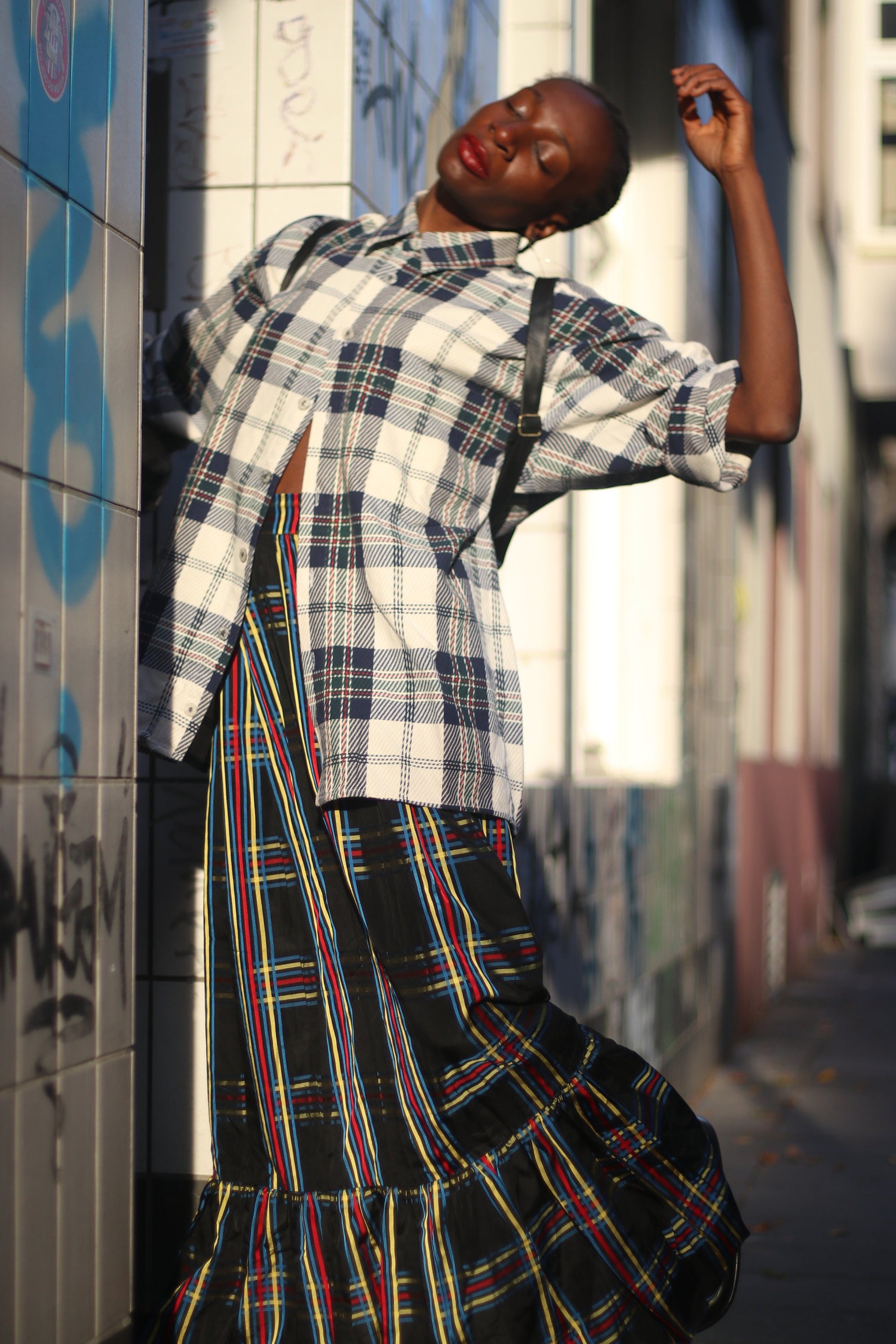 70s handmade skirt |Vintage striped maxi skirt in red, bue and yellow| Maximalist plaid skirt Checkered maxi skirt