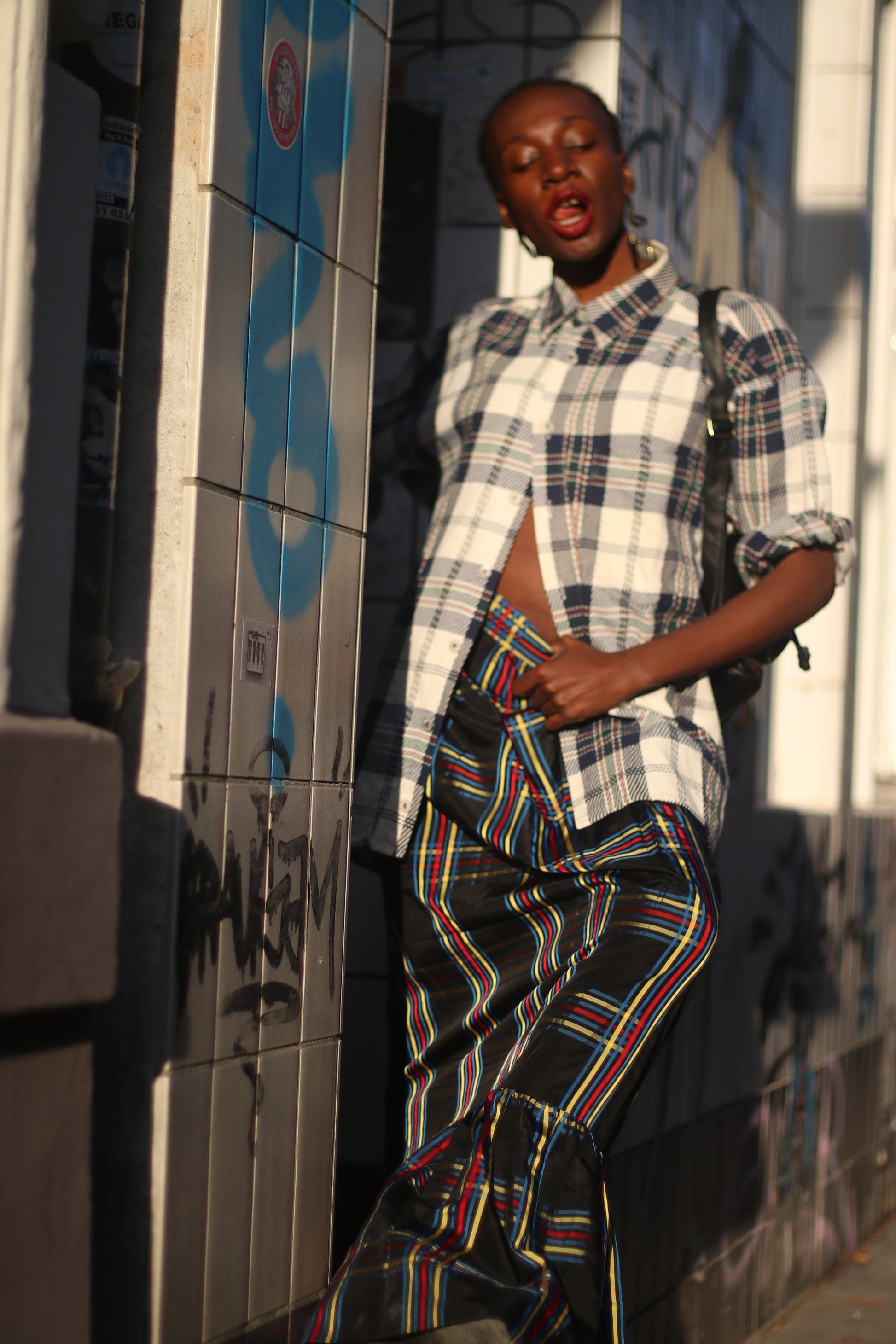 70s handmade skirt |Vintage striped maxi skirt in red, bue and yellow| Maximalist plaid skirt Checkered maxi skirt