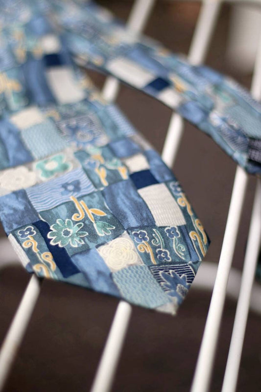Vintage Raphael blue silk tie | 90s blue floral print tie