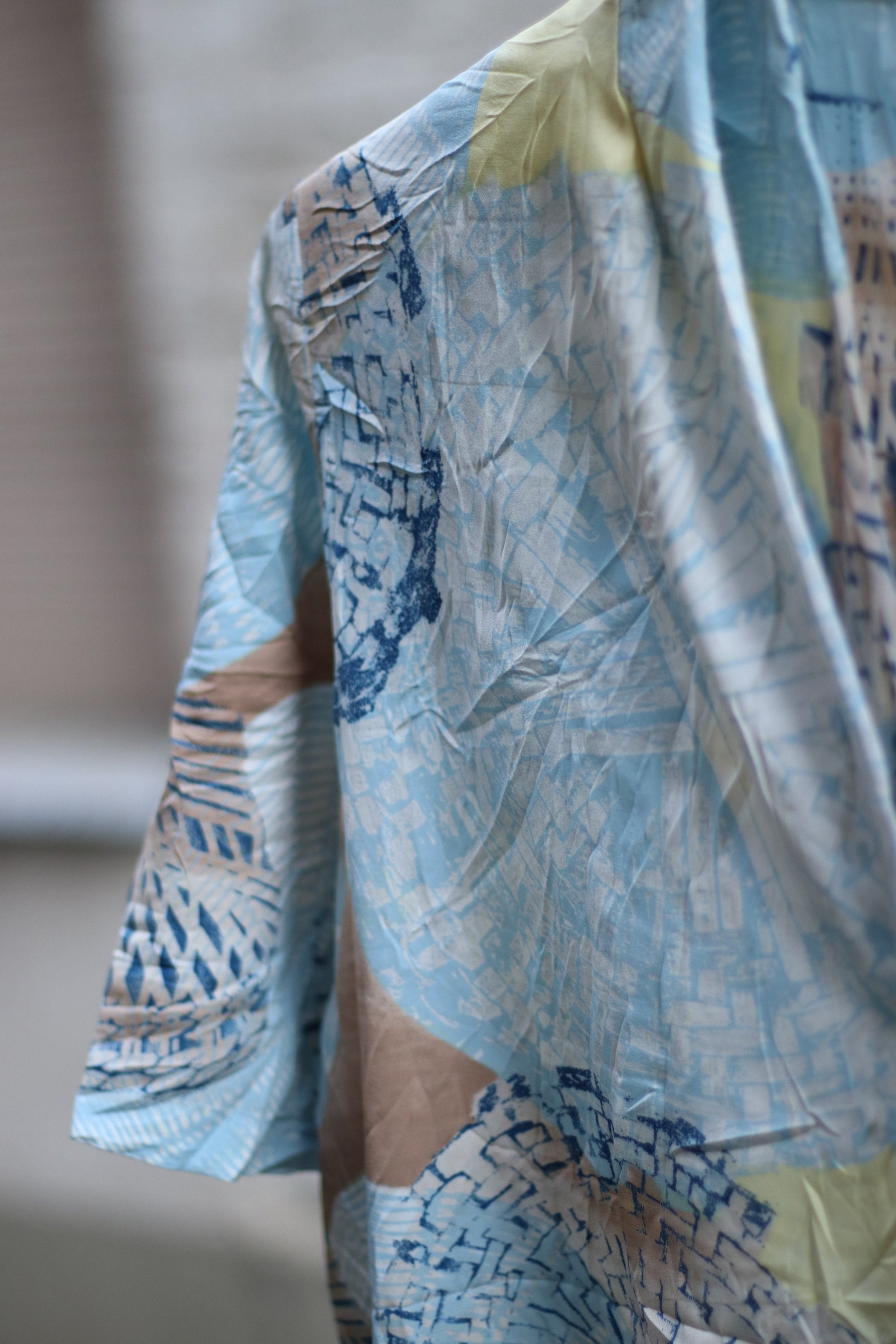 Vintage Paris Devernois Blouse| 90s abstract print blouse in blue and grey| Maximalist buttoned down shirt
