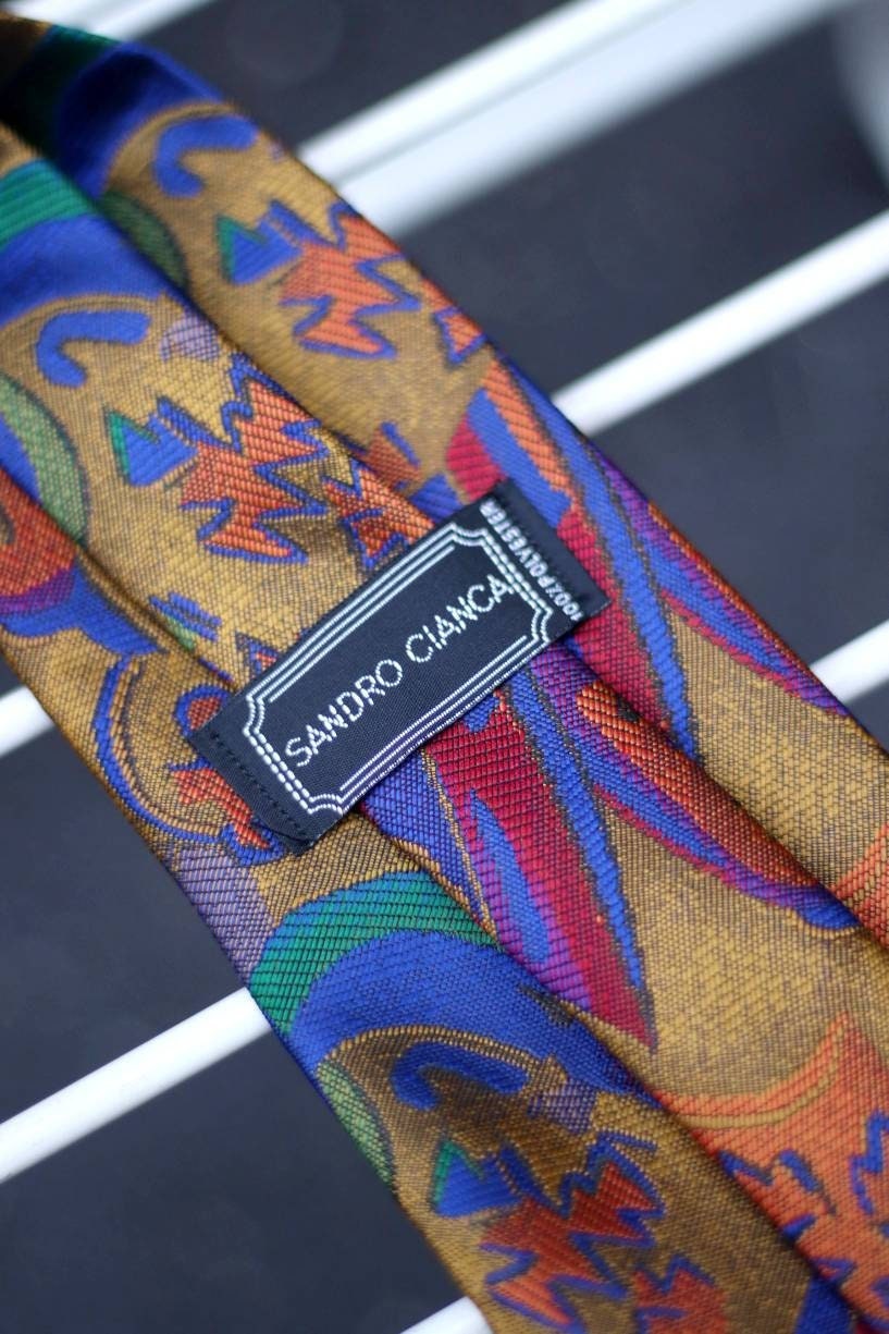 Vintage artsy necktie | 90s colorful Sandro Cianca tie with abstract print | Unisex on trend tie