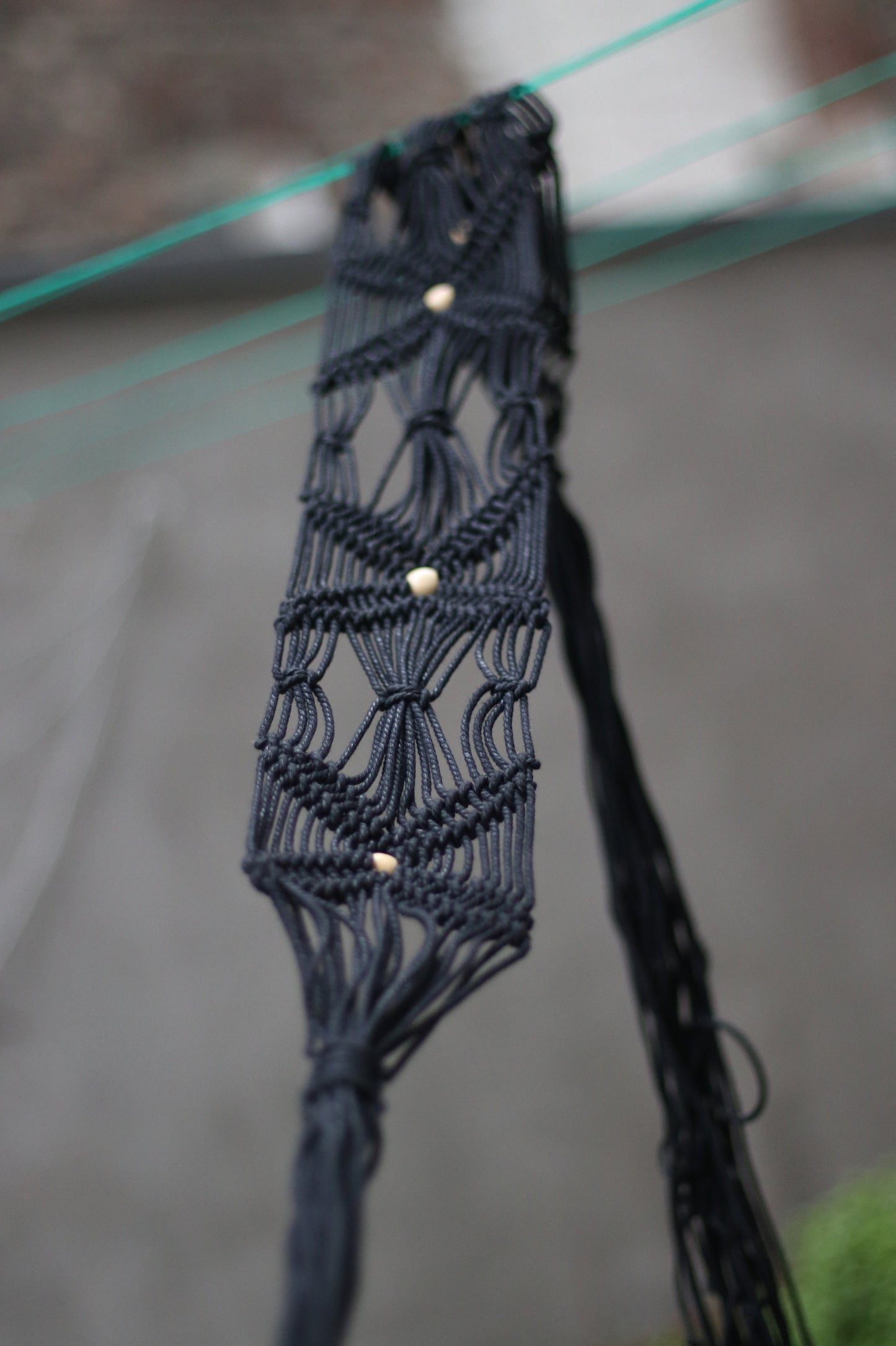 70s macrame black belt | Vintage Bohemian Woven Black belt