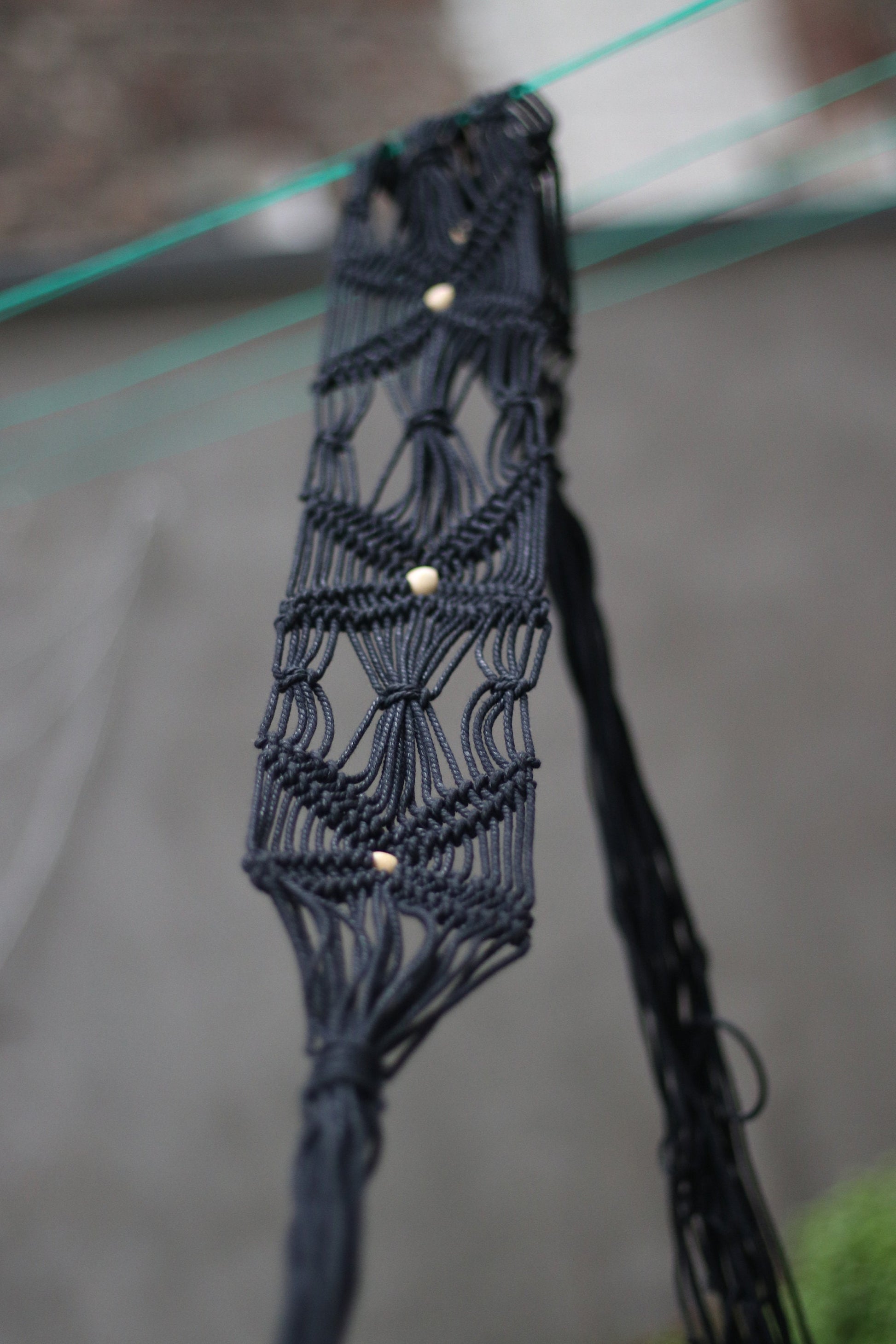 70s macrame black belt | Vintage Bohemian Woven Black belt