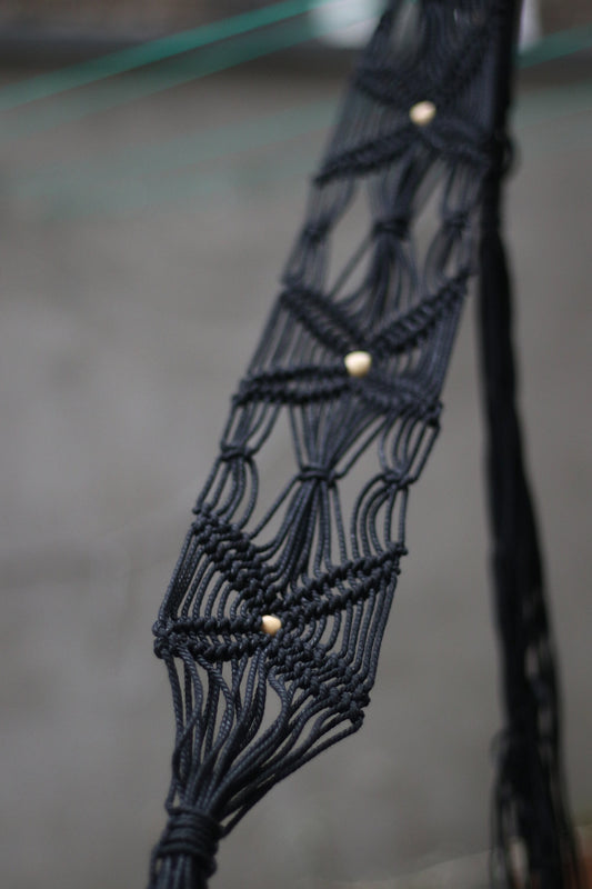 70s macrame black belt | Vintage Bohemian Woven Black belt