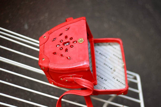 80s Il Saco leather red bag | Vintage studded handbag with embellished details| Glamorous mini handbag with crystal like details