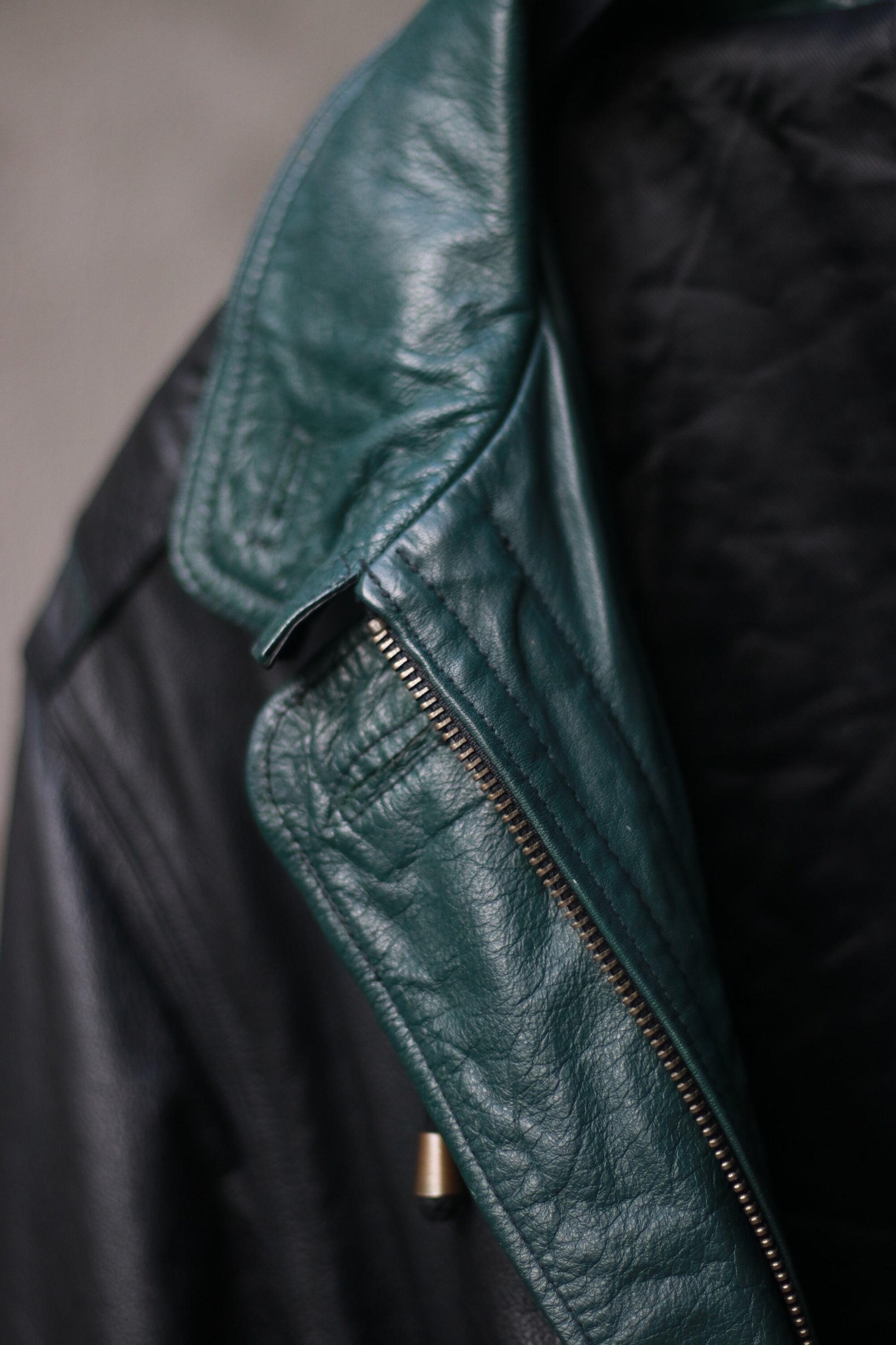 90s Leather Jacket with Statement Green Details| Vintage long leather Coat Streetwear inspired