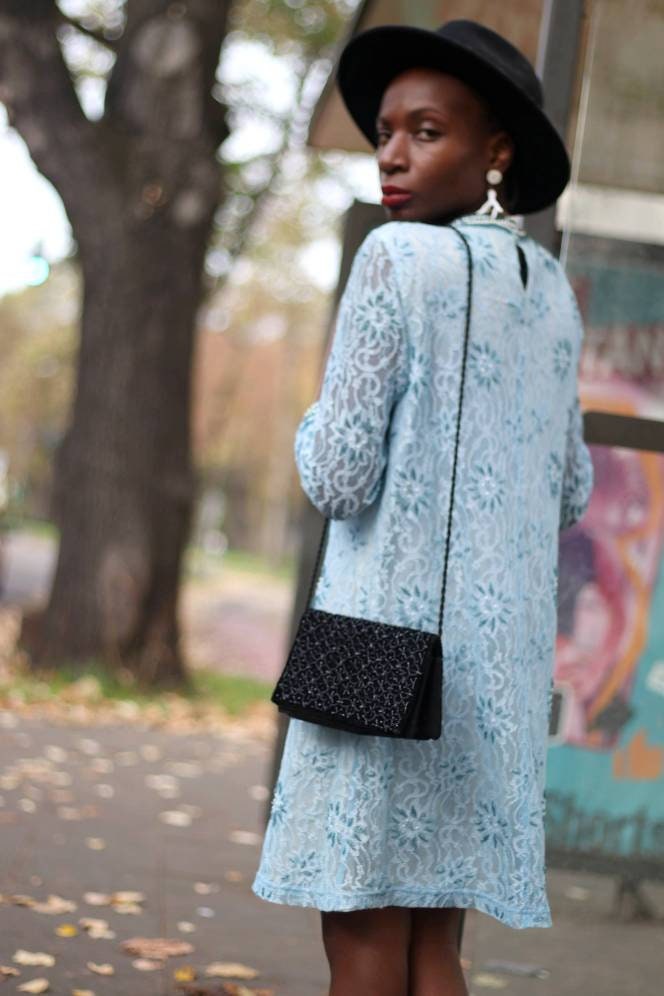 Vintage Beaded Blue Dress | y2k H&M flapper inspired evening dress| Maximalist high collar chic dress with floral motif