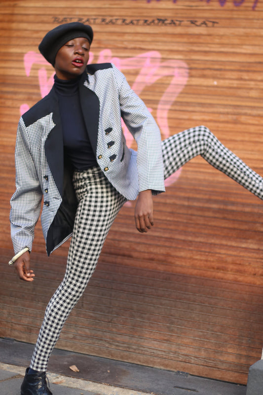 80s Mod checkered trousers Vintage handmade retro tappered fitted pants