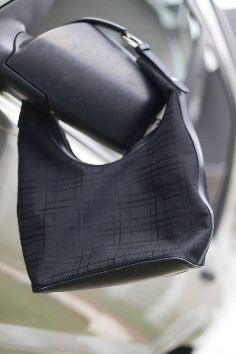 y2k Blassport shoulder bag | Vintage minimalist black logomania handbag| Purist hobo canvas back